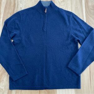Daniel Bishop Large Blue Cashmere Sweater 1/4 Zip Mock Collar Navy *Flaw